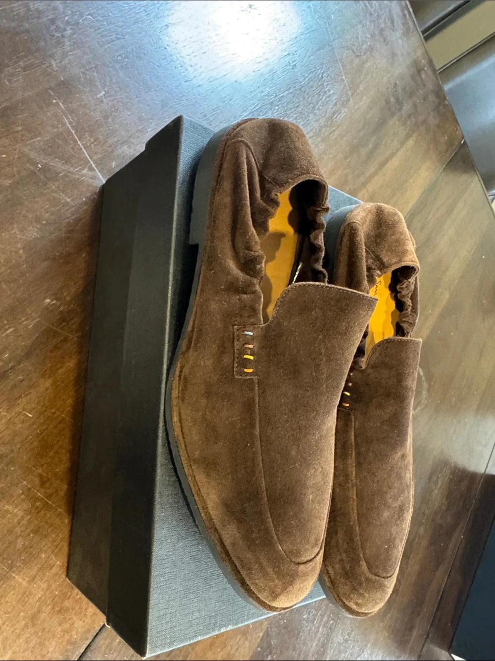 Paul Smith Brown Suede Slip-On Loafers with Signature Stripe Detail